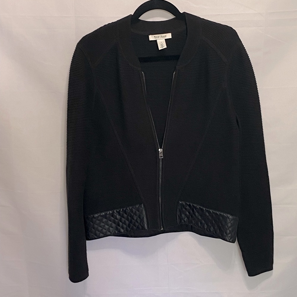 WHBM Ribbed moto/bomber jacket with quilted trim Size Small